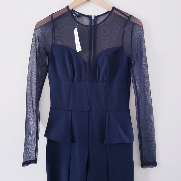 🏷BEBE LS Mesh Yoke Peplum Jumpsuit - NWT S - Picture 2 of 12